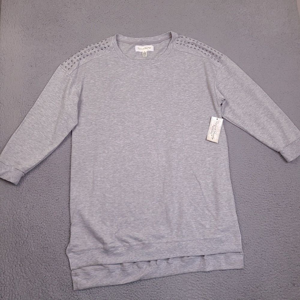 French Laundry Sweatshirt Womens XL Gray Long Studded Shoulders